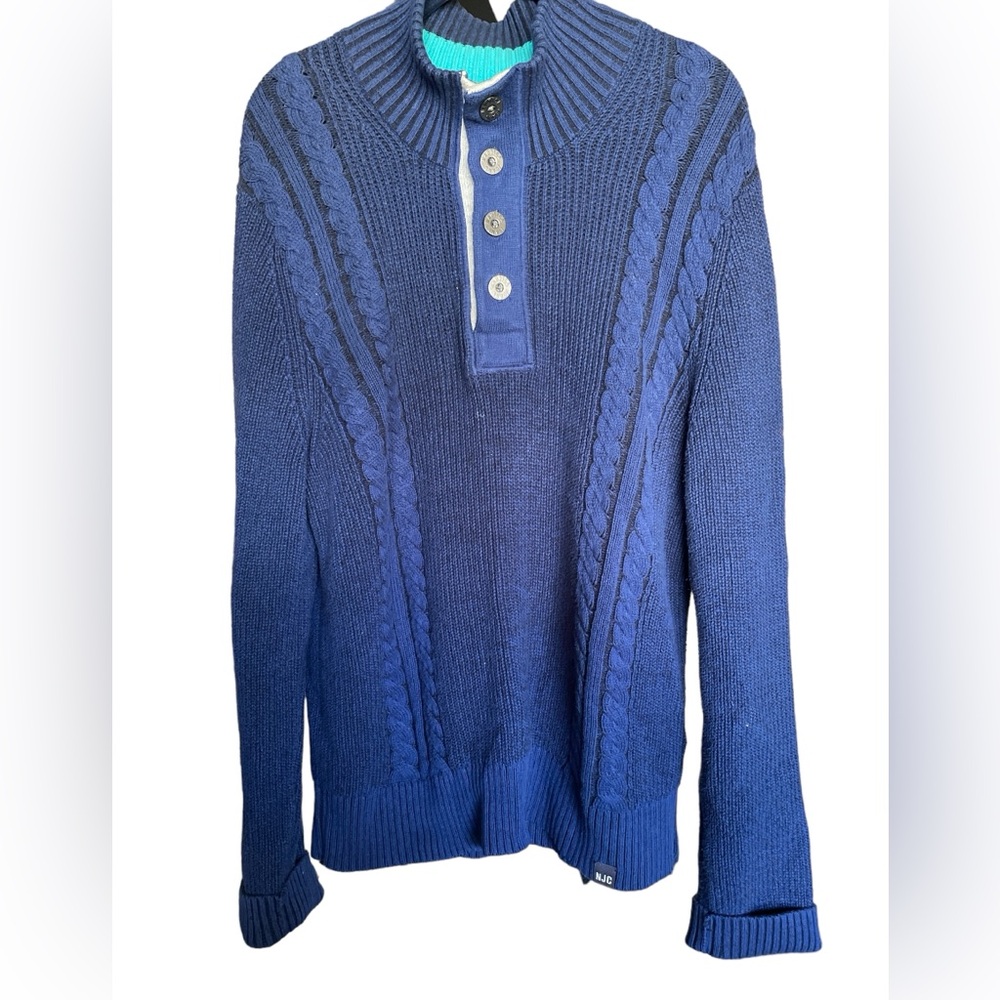 EUC, blue men’s size Large Nautica 100% cotton knit sweater, mock neck, pullover